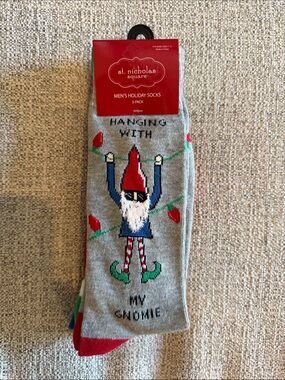 St. Nicholas Square Men's Holiday Gnome Socks - Gray/Red/Green NWT